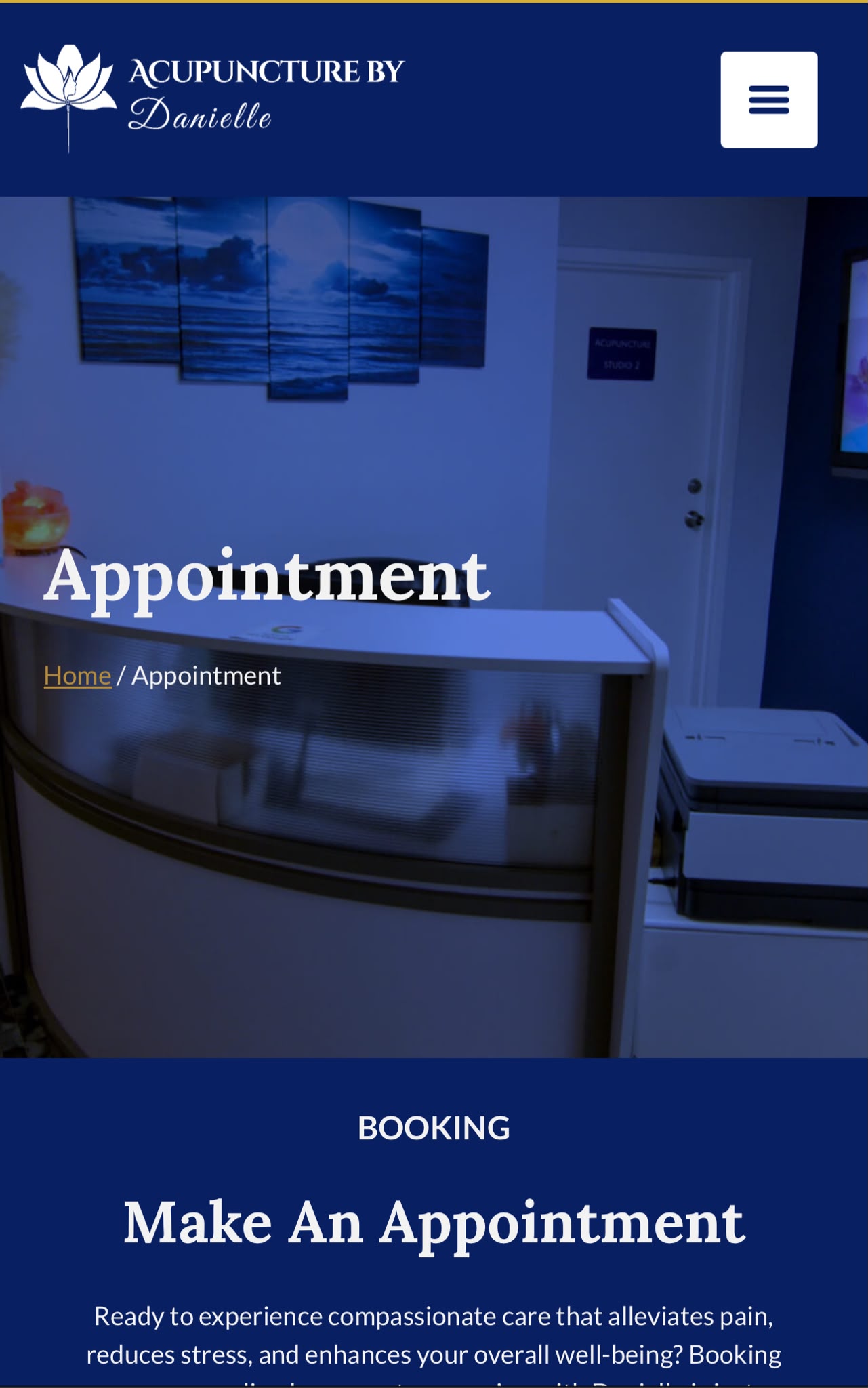 The appointment page on mobile, with the booking flow reachable without pinching or zooming